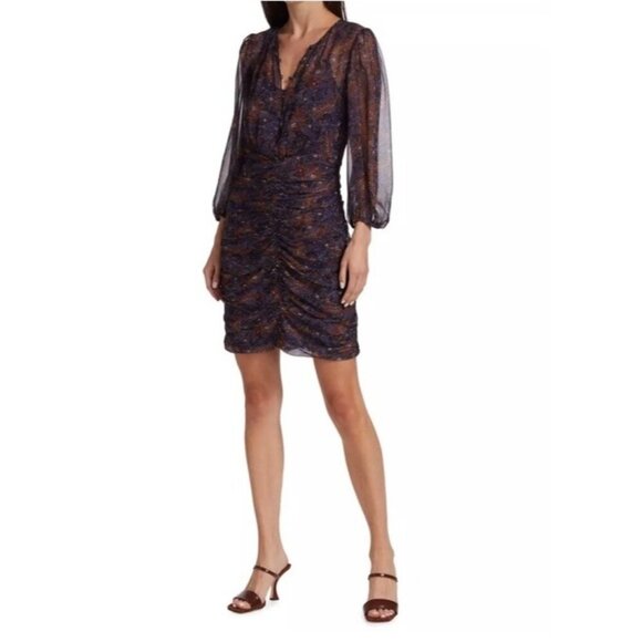 Veronica Beard Dresses & Skirts - Veronica Beard Woman's Sz 2 Kerri Printed Silk Dress Black Blue Floral Print NWT